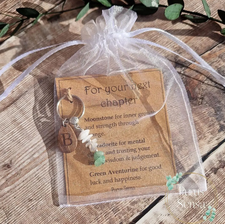 For Your Next Chapter crystal keyring personalised