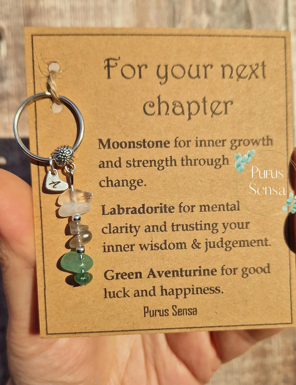 For Your Next Chapter crystal keyring personalised