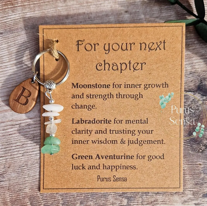 For Your Next Chapter crystal keyring personalised