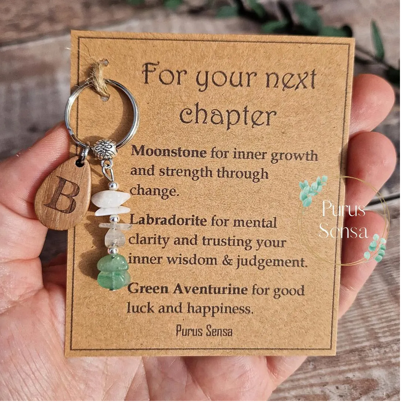 For Your Next Chapter crystal keyring personalised