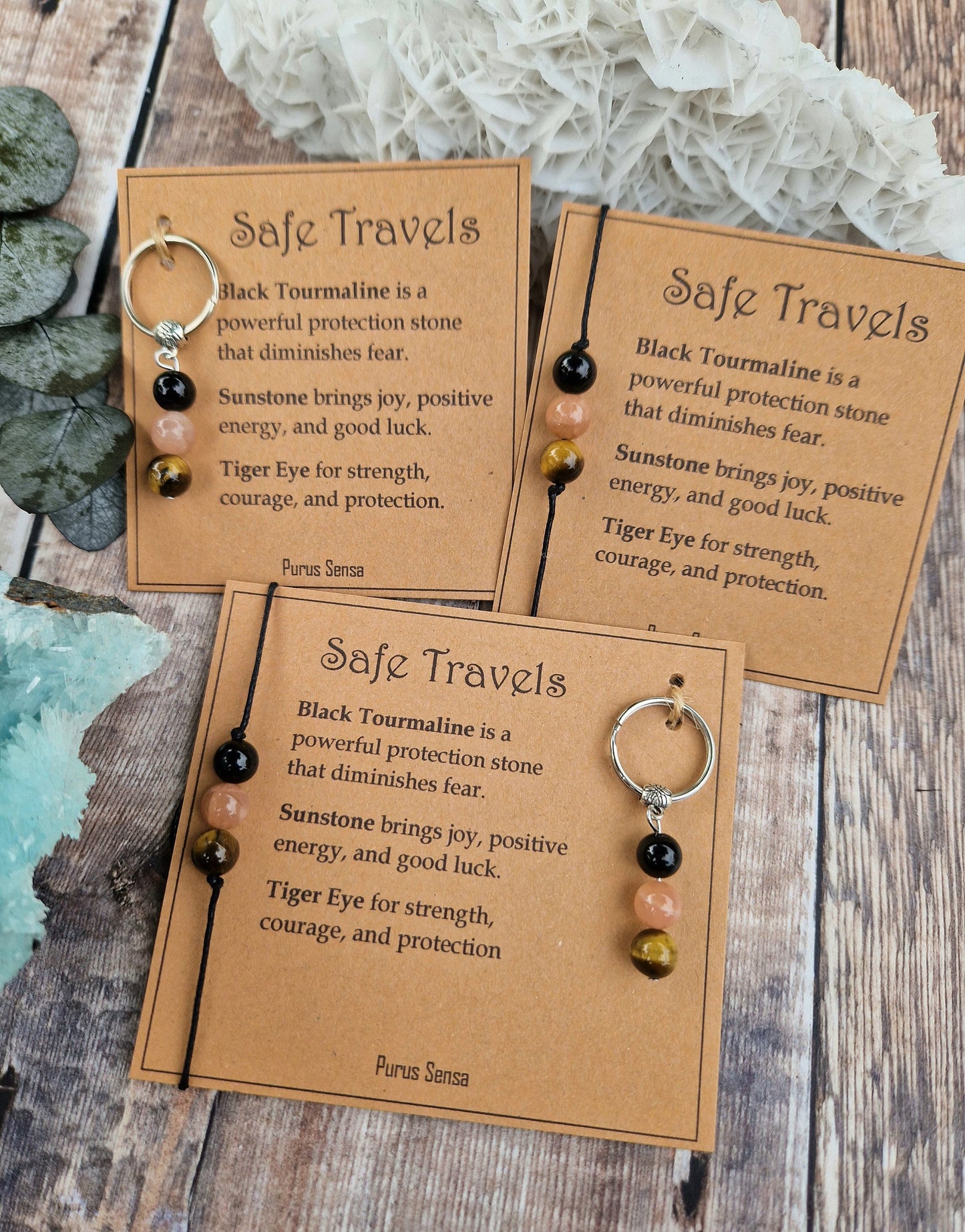 SAFE TRAVELS 3 bead bracelet and keyring set