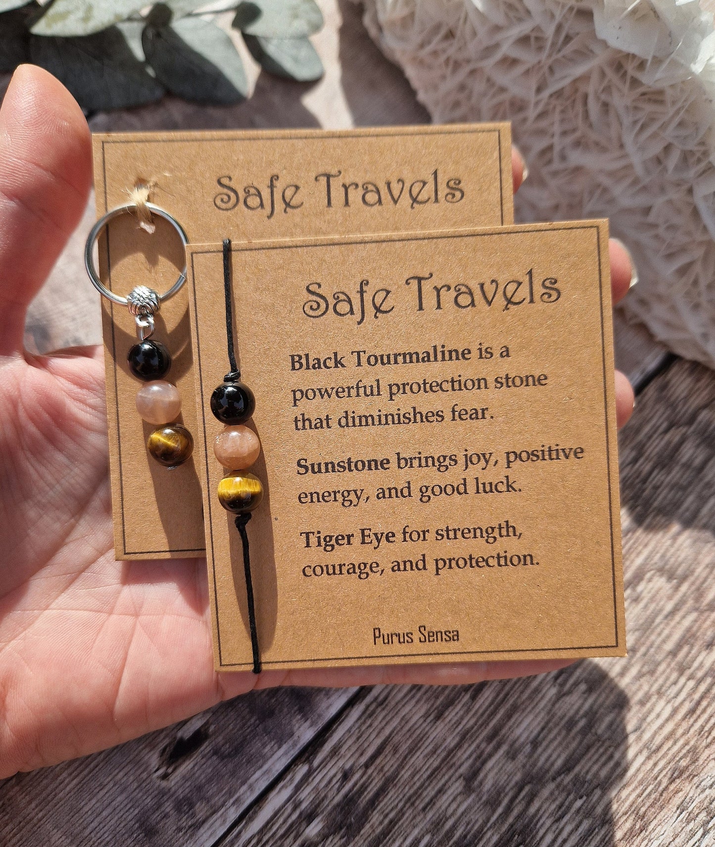 SAFE TRAVELS 3 bead bracelet and keyring set