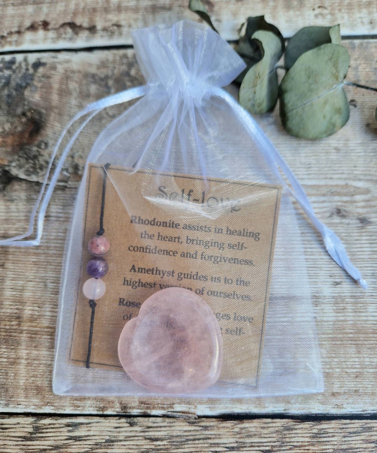 SELF-LOVE crystal cord, silver or gold chain bracelet and thumbstone set
