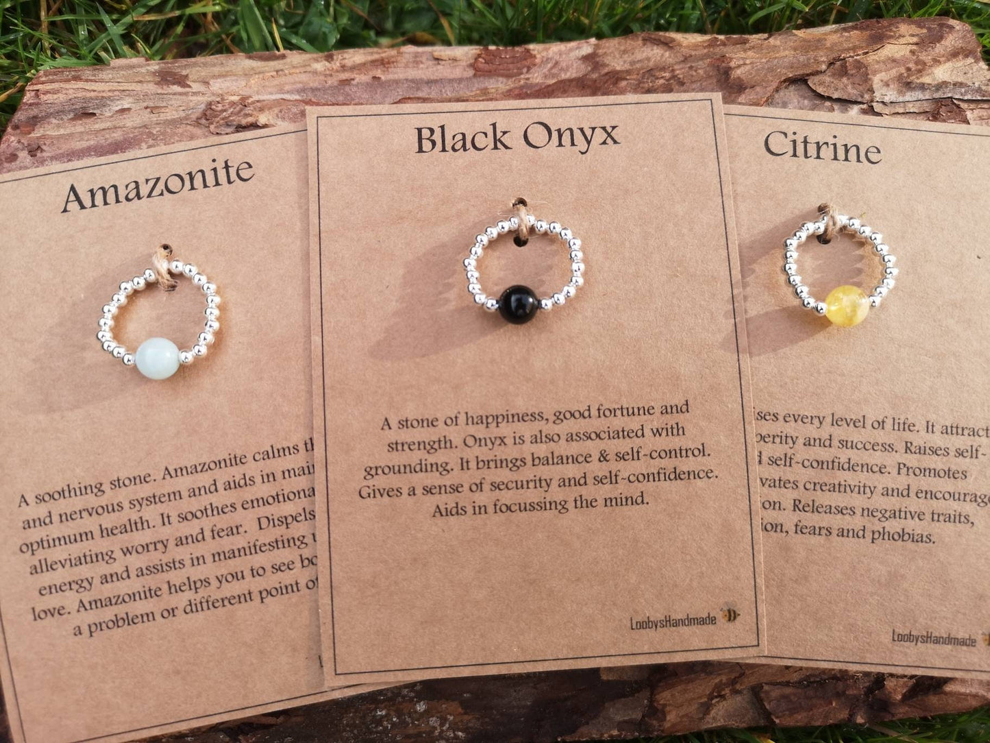 Genuine Gemstone Stackable Silver Stretch Ring
