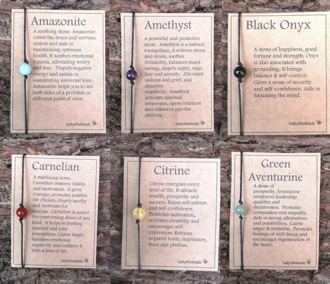Single 8mm Bead Crystal Healing Bracelet or Anklet on Descriptive Card
