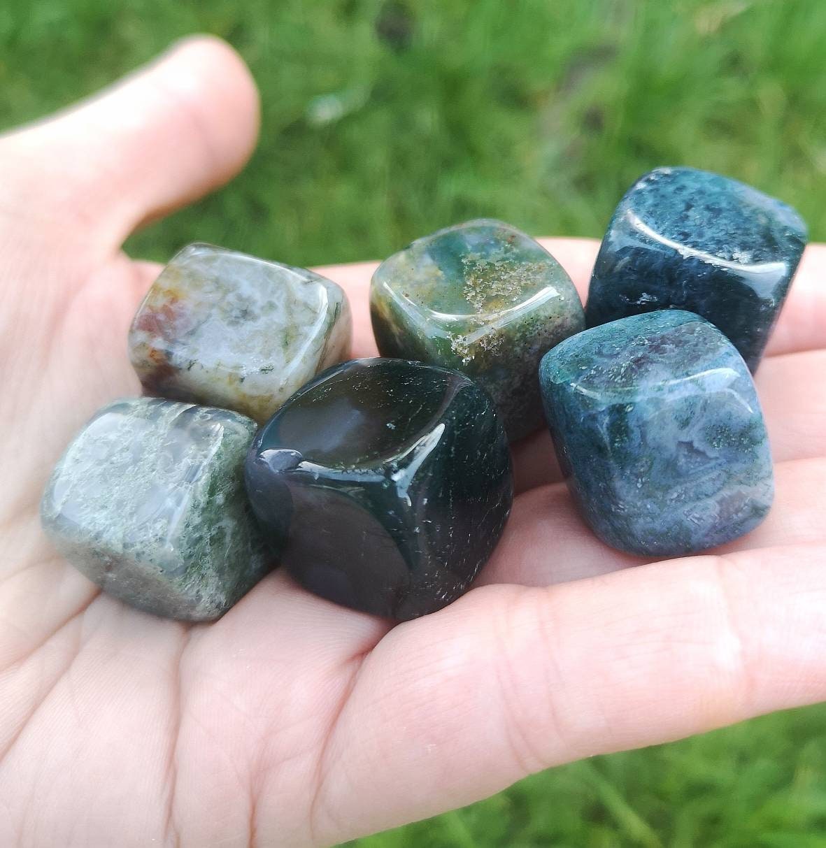 Premium Moss agate cube tumble