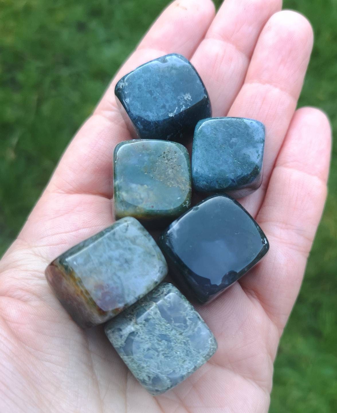 Premium Moss agate cube tumble