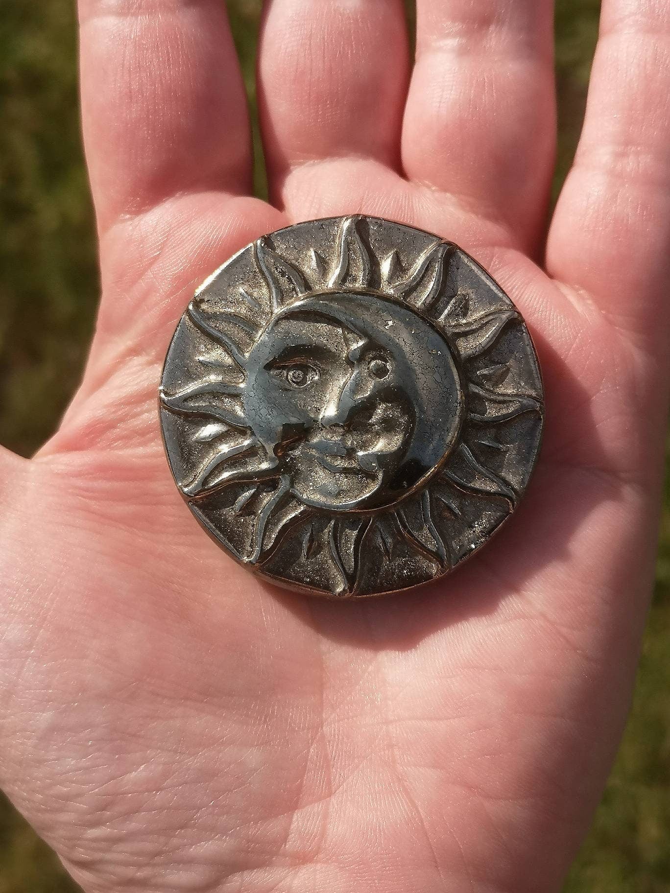Pyrite Sun and Moon Carving
