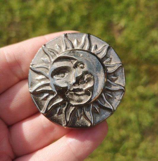 Pyrite Sun and Moon Carving