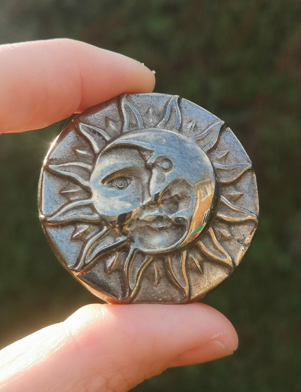 Pyrite Sun and Moon Carving