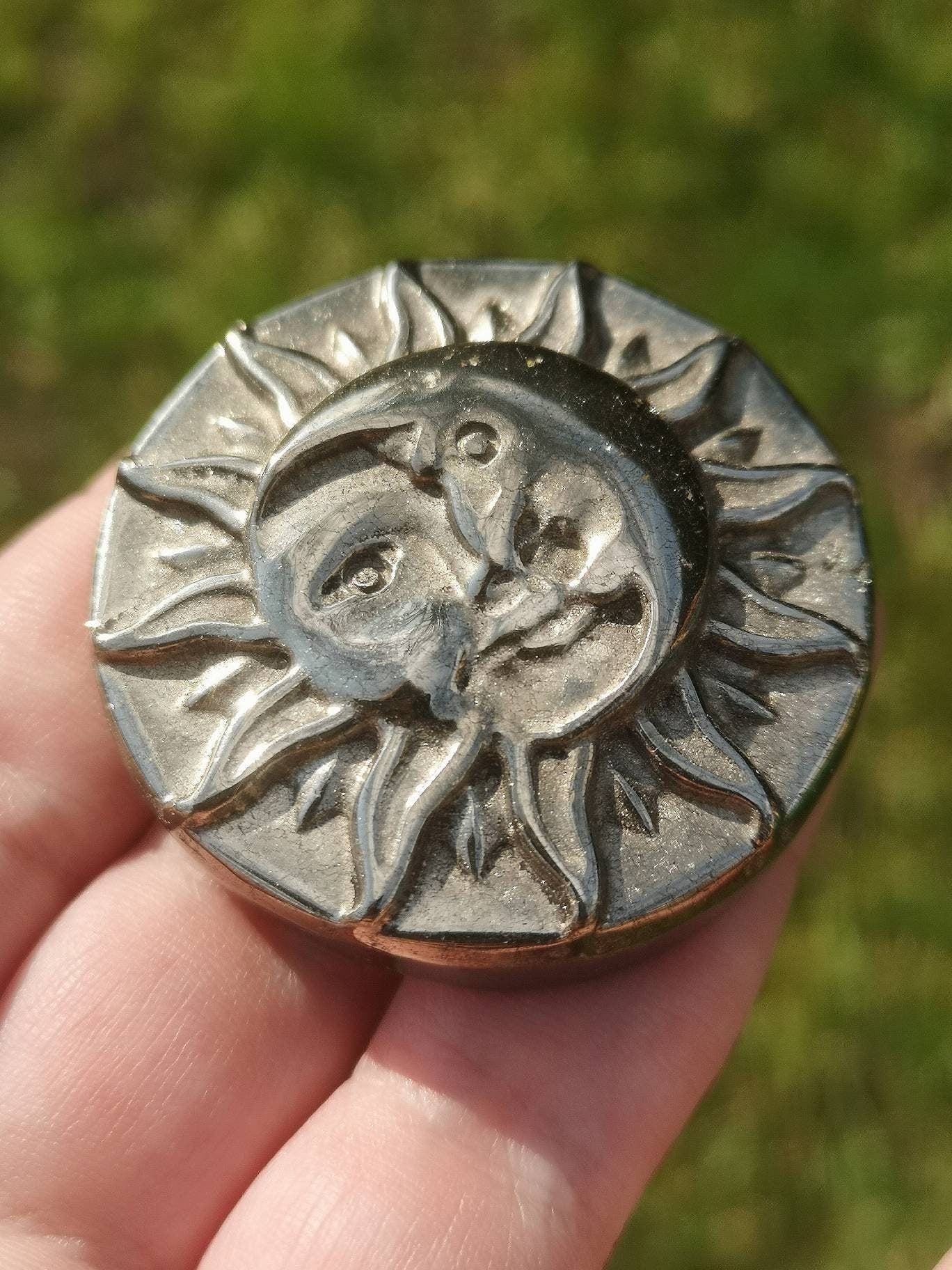 Pyrite Sun and Moon Carving
