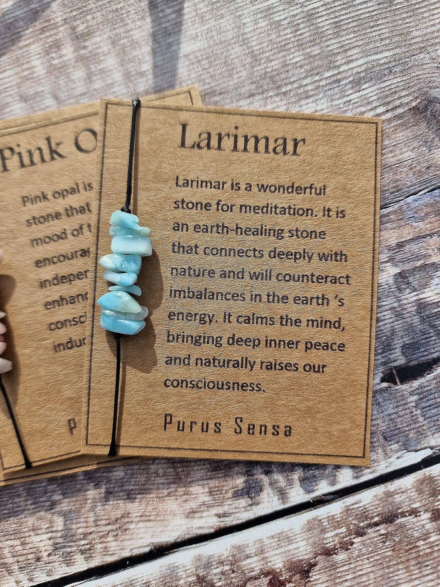 Minimalistic adjustable cord bracelet on Descriptive Card