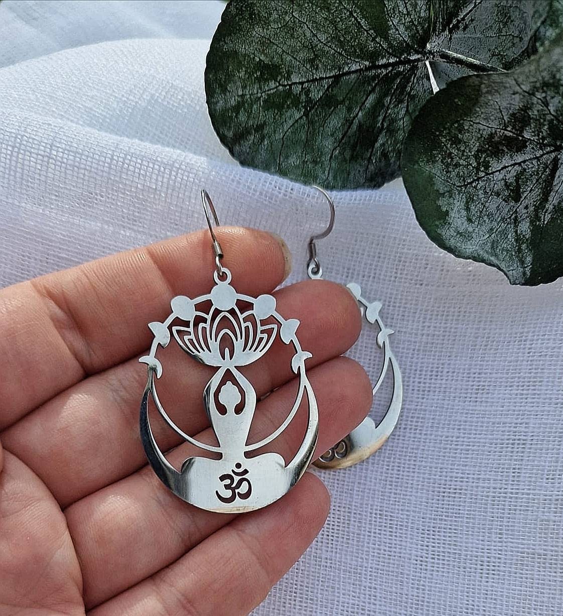 Gold or silver Lotus, yoga, ohm, meditation earrings.