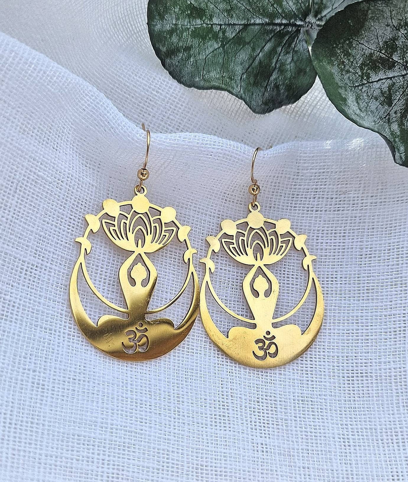 Gold or silver Lotus, yoga, ohm, meditation earrings.