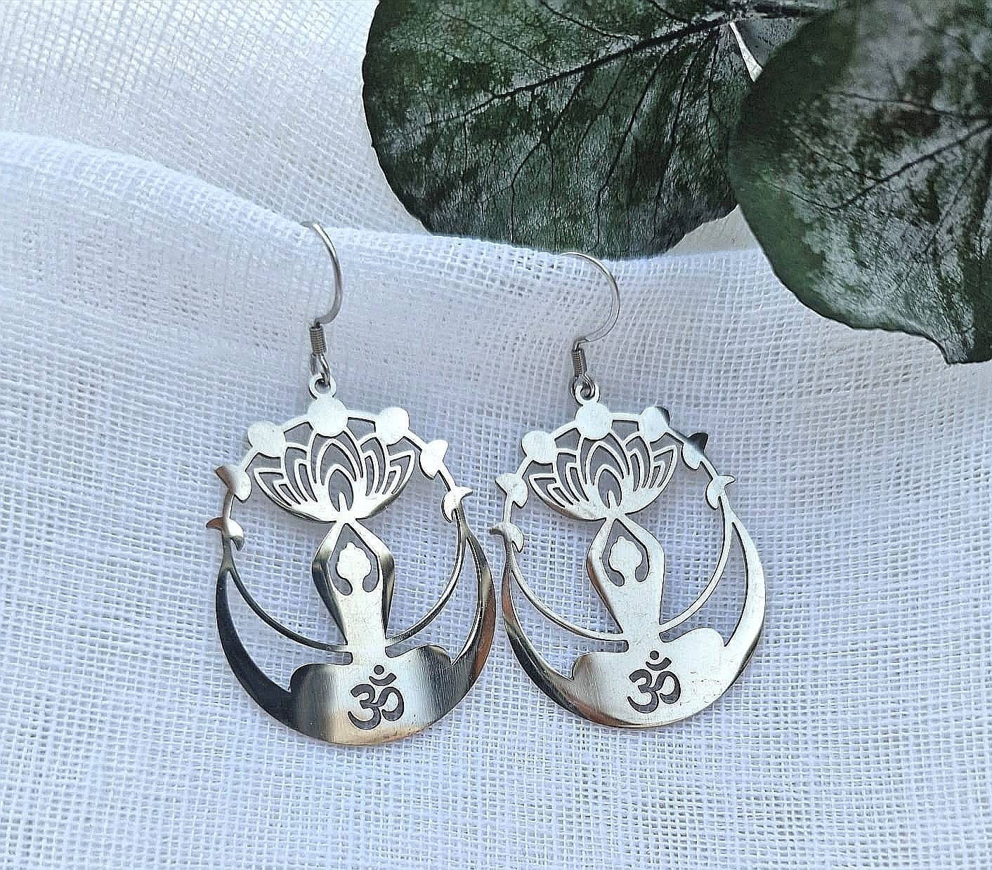 Gold or silver Lotus, yoga, ohm, meditation earrings.