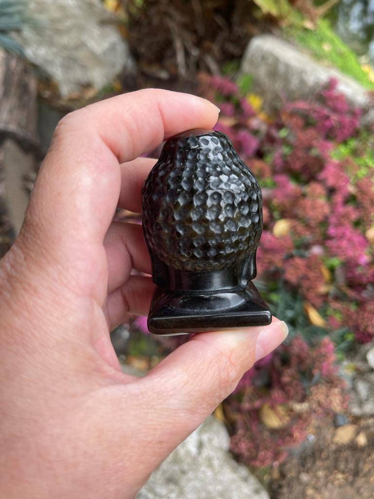 Gold sheen obsidian buddha head carving 115g