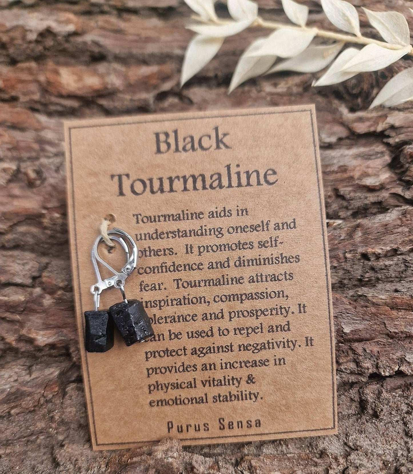 Natural Black Tourmaline huggie hoops earrings