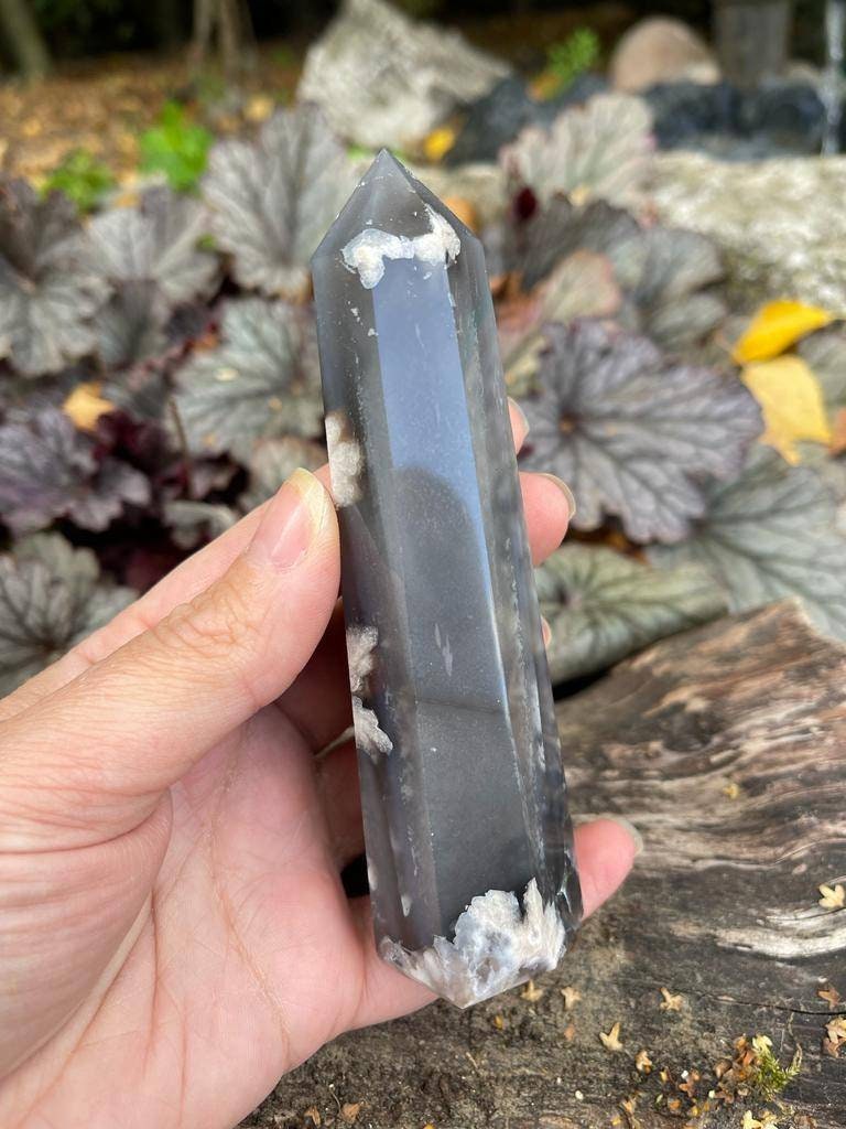 AAA grade premium quality genuine Black flower agate tower from Madagascar. 190g 125mm