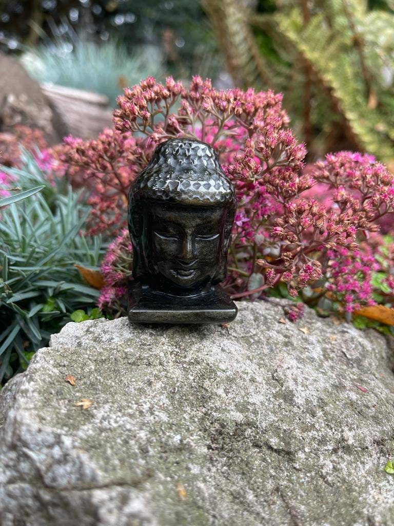 Gold sheen obsidian buddha head carving 115g