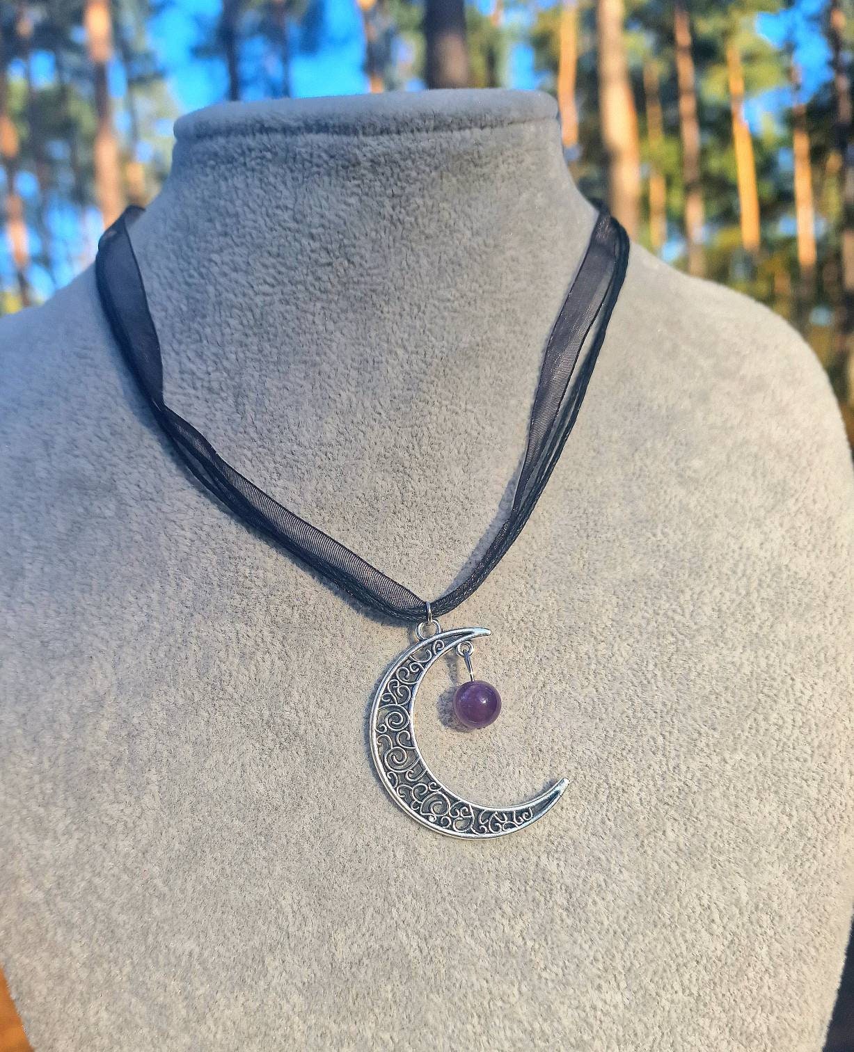 Amethyst moon cord necklace