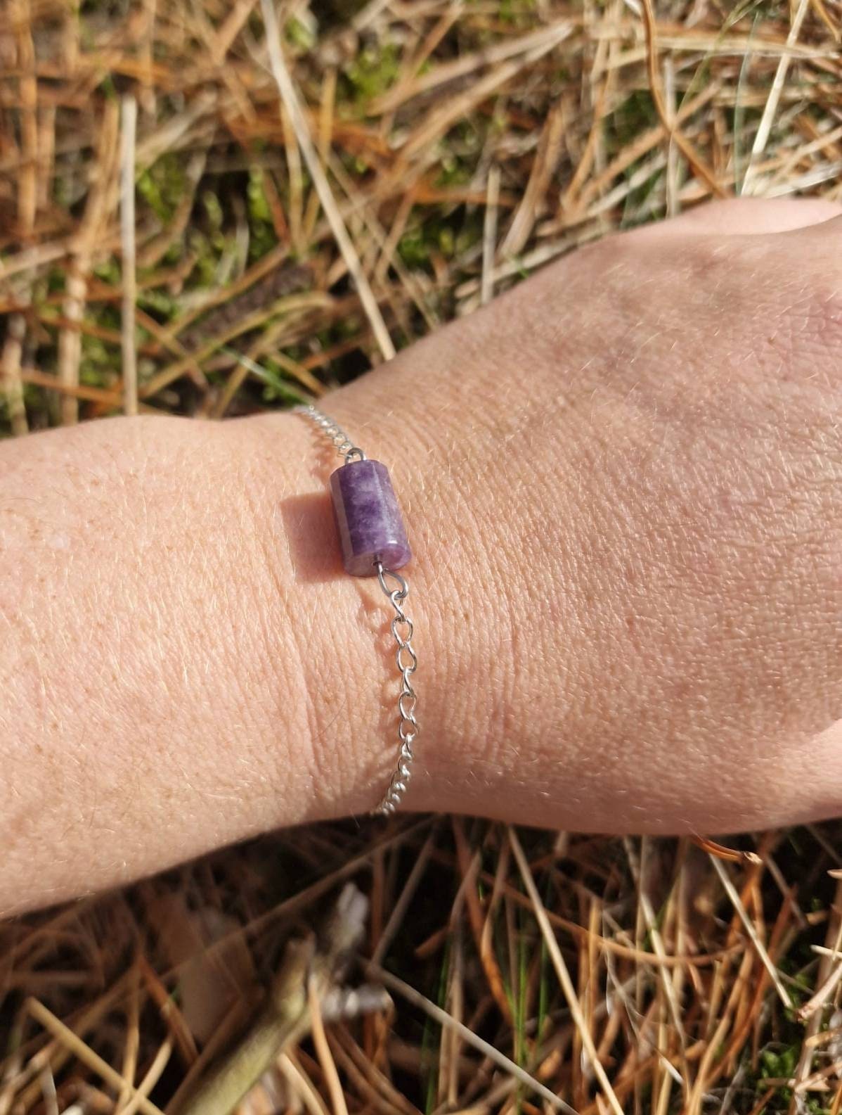 Beautiful lepidolite Silver or gold chain Bracelet