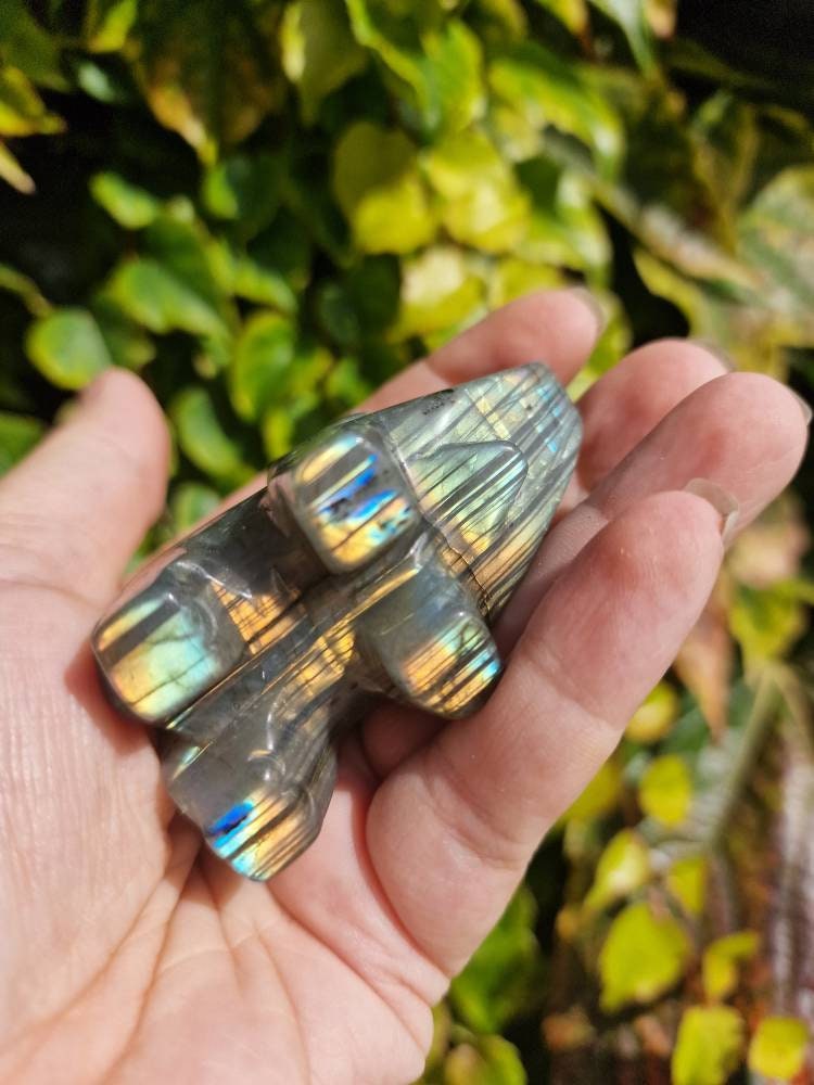 Beautiful flashy labradorite elephant carving