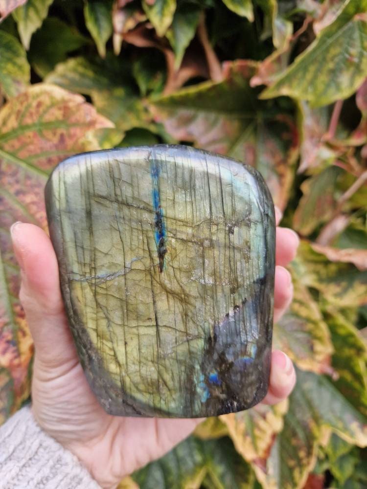 Beautiful large labradorite freeform yellow green and blue flash with rainbow 895g