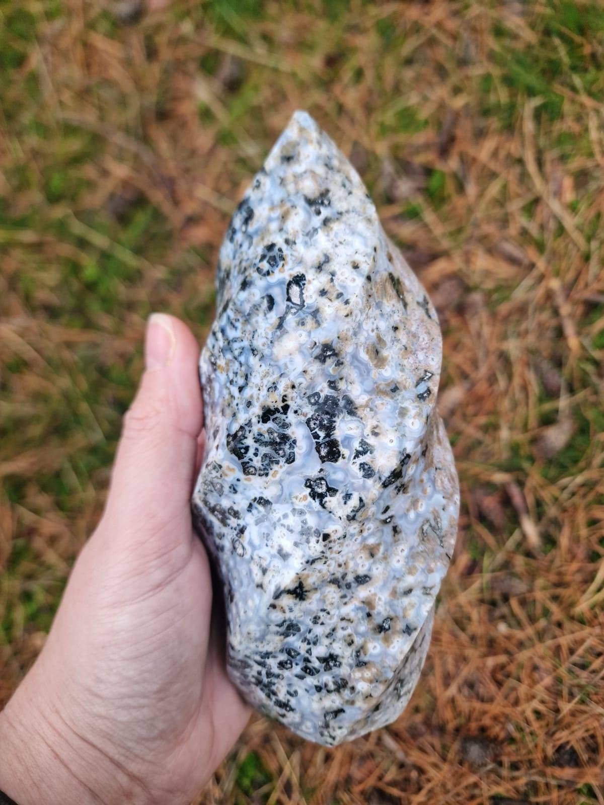 Rare Beautiful large ocean jasper orbicular freeform flame 1.04kg 18cm