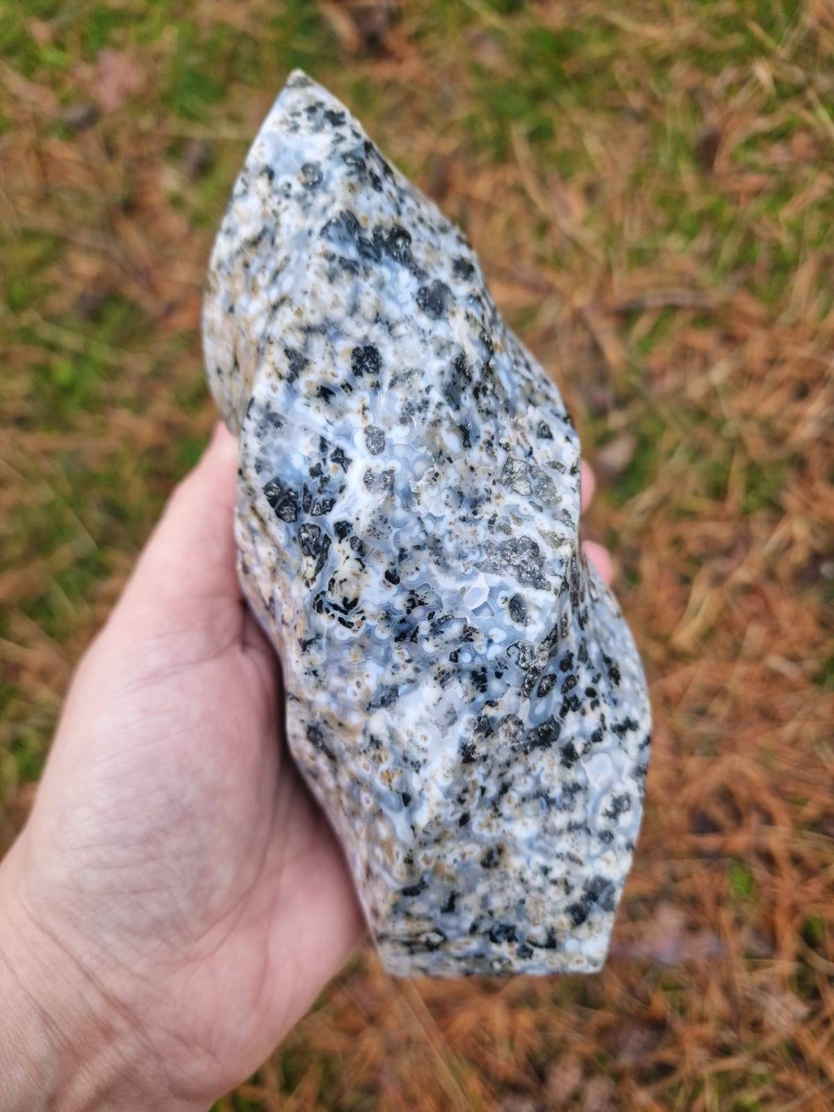 Rare Beautiful large ocean jasper orbicular freeform flame 1.04kg 18cm