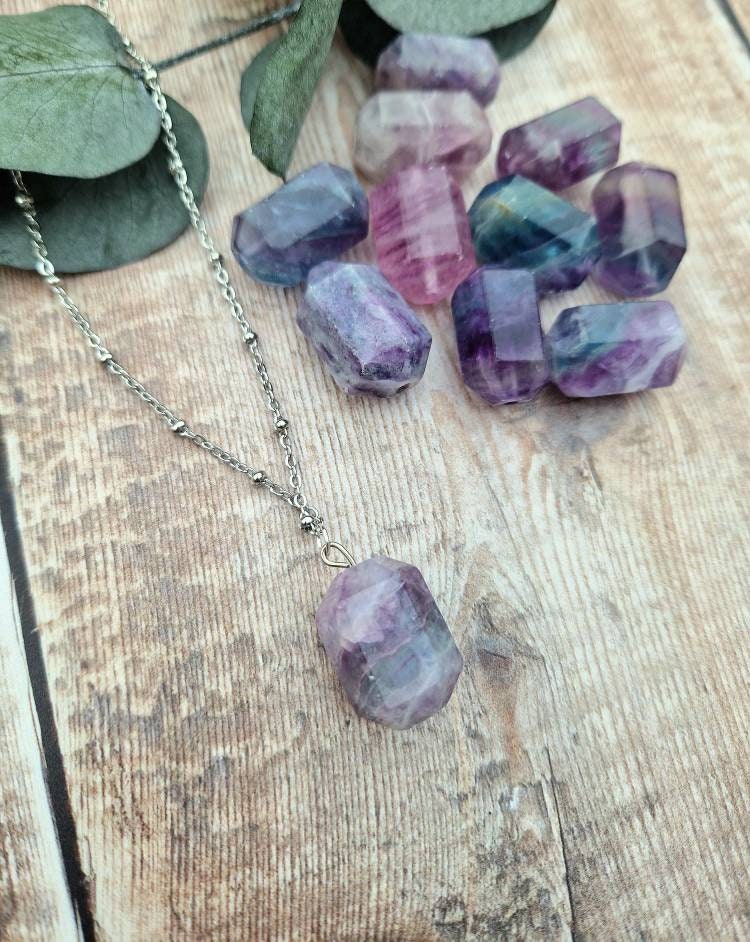Beautiful rainbow fluorite pendant necklace.