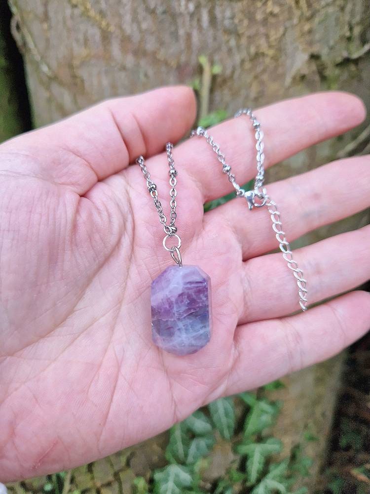 Beautiful rainbow fluorite pendant necklace.