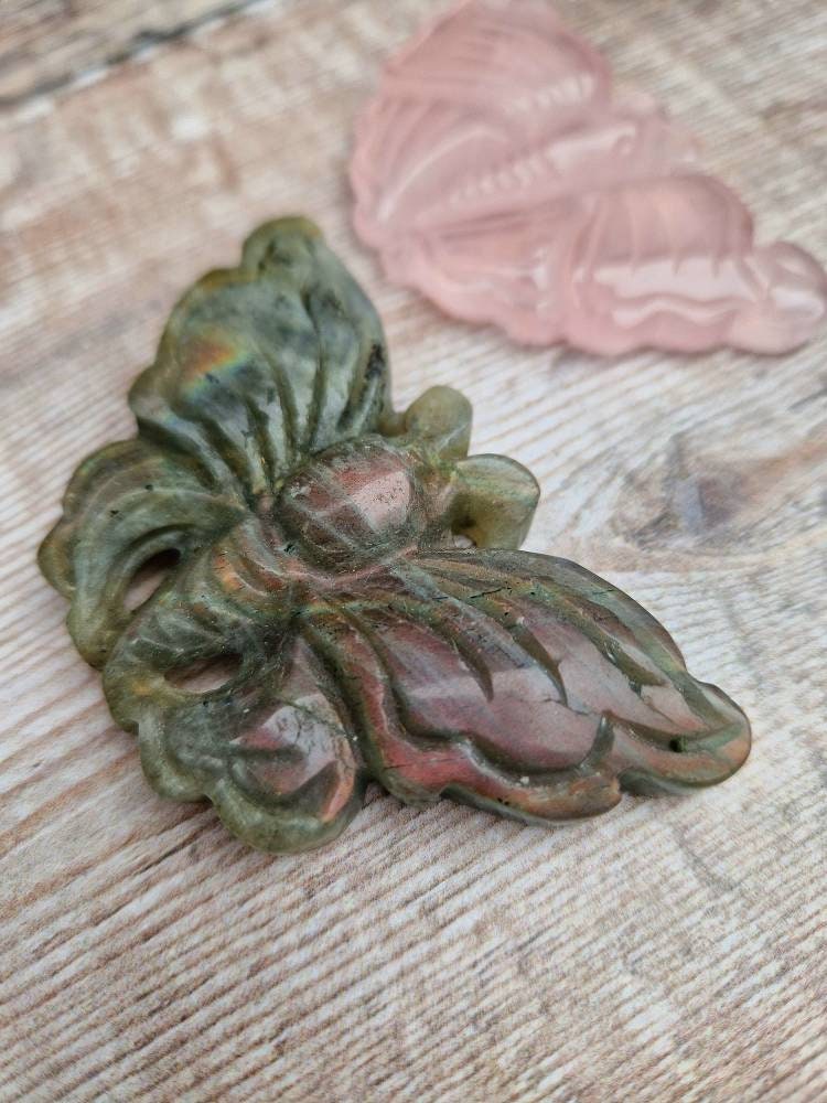 Premium quality crystal butterfly carving Rose quartz, Labradorite butterfly.