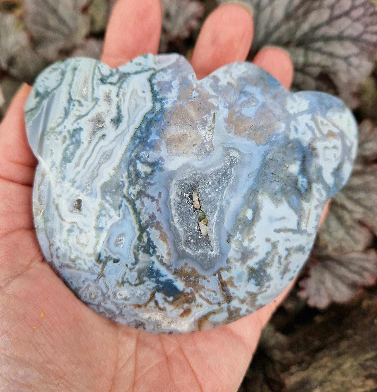 Beautiful statement moss agate paw print carving 350g