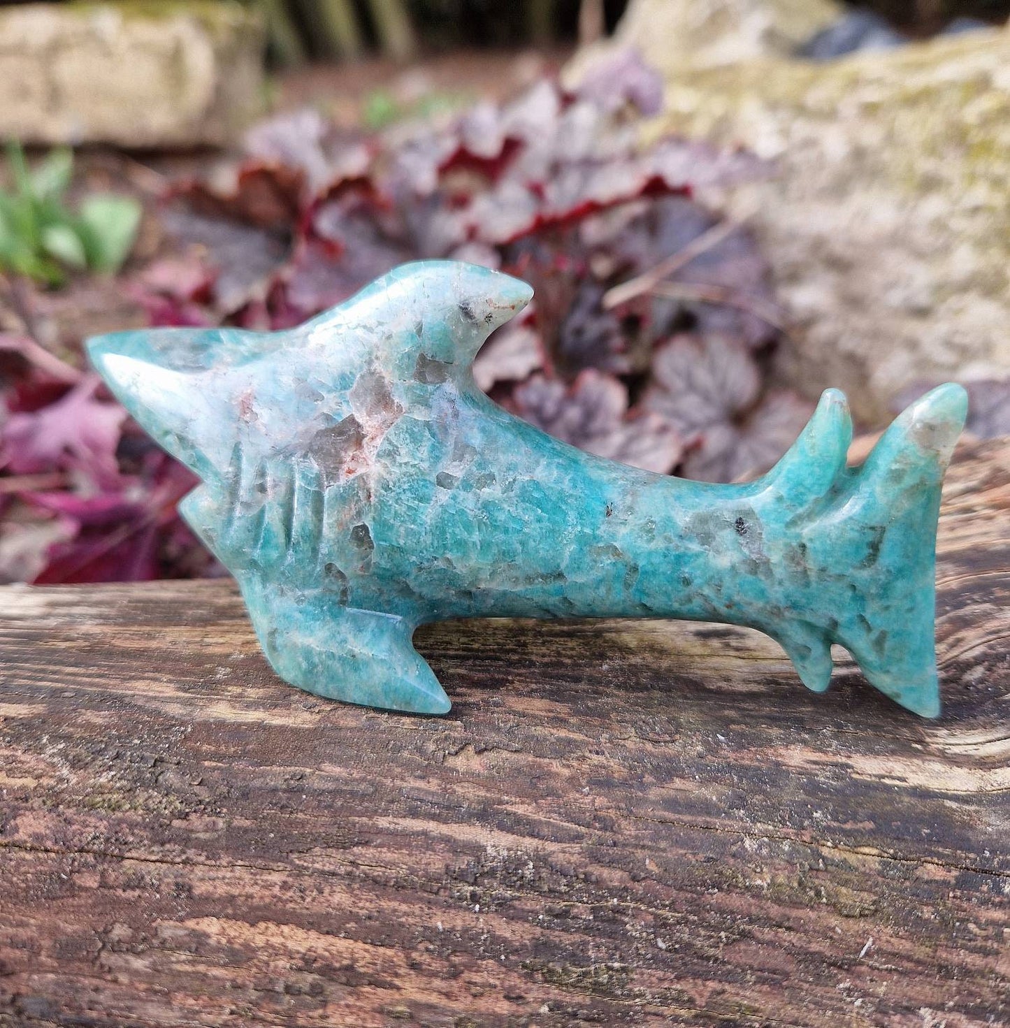 Beautiful amazonite shark crystal carving 159g. Premium quality
