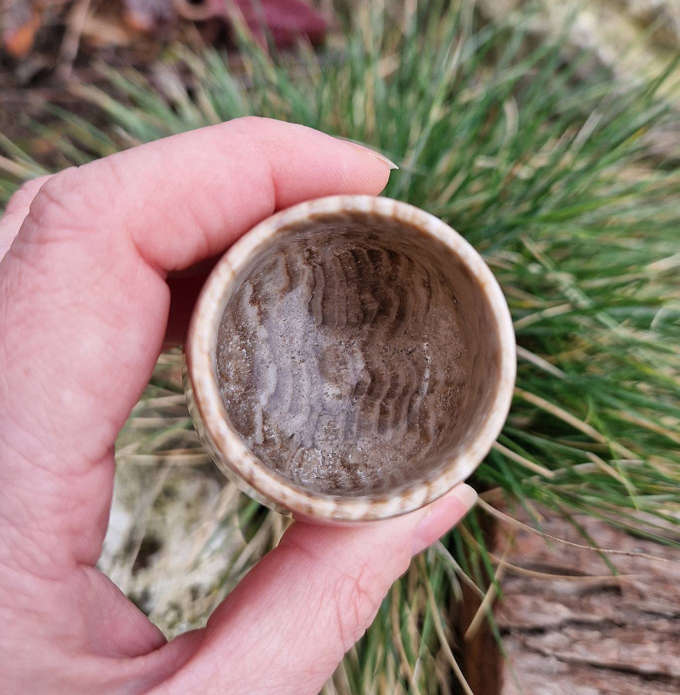 Unique Chocolate calcite goblet cup carving. 114g 70mm tall
