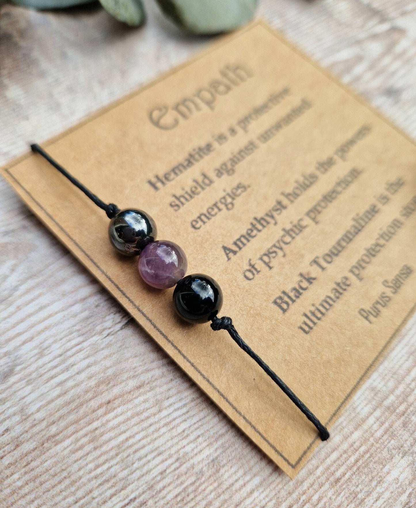 Empath support bracelet crystal set with raw Black tourmaline stone