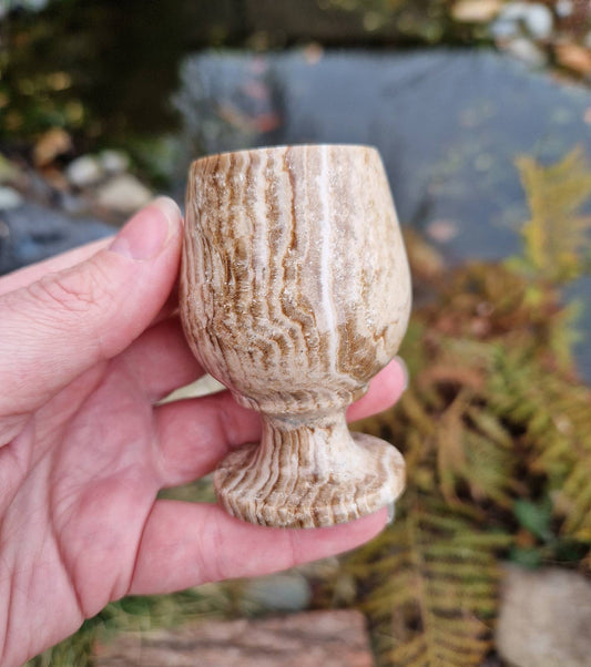 Unique Chocolate calcite goblet cup carving. 114g 70mm tall