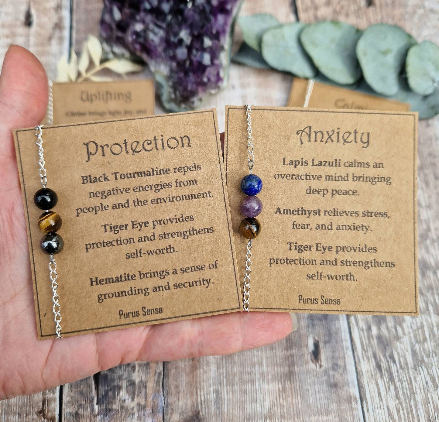 3 bead crystal bracelet collection. Cord, silver or rose gold chain. Anxiety, bestie, grief, protection, good luck and many more