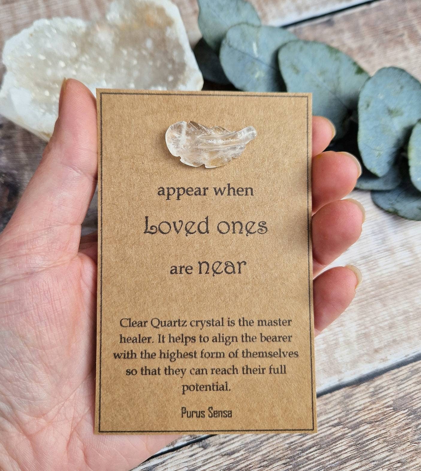 Clear quartz feather crystal gift for grief, loss, Memorial