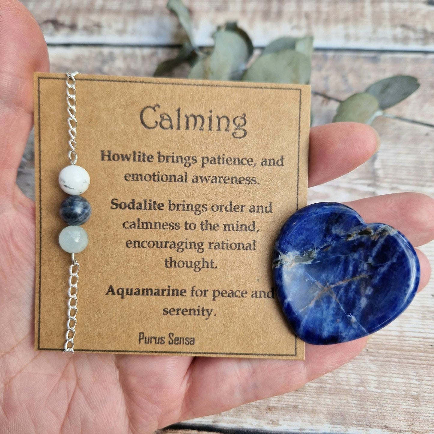 CALMING crystal cord, silver or rose gold chain bracelet and thumb stone set