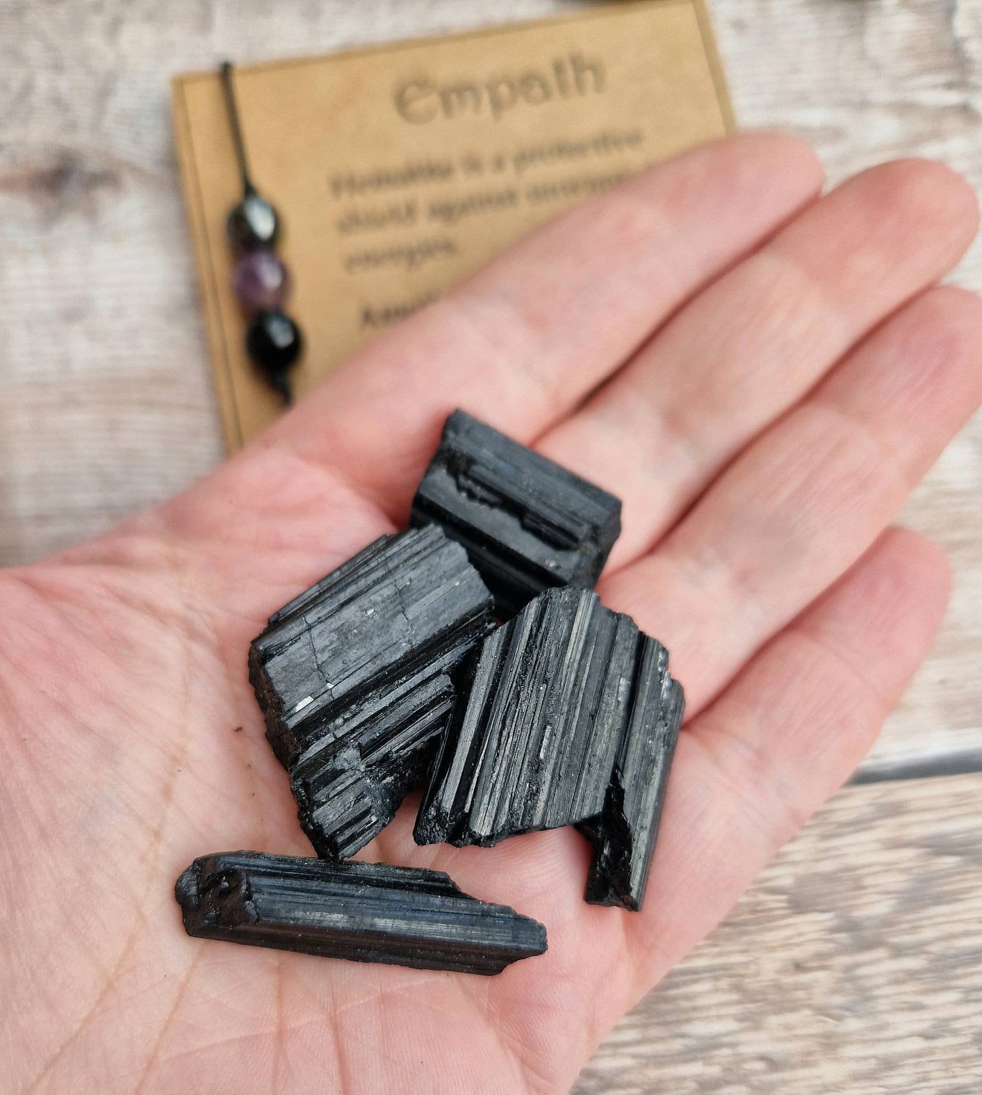 Empath support bracelet crystal set with raw Black tourmaline stone