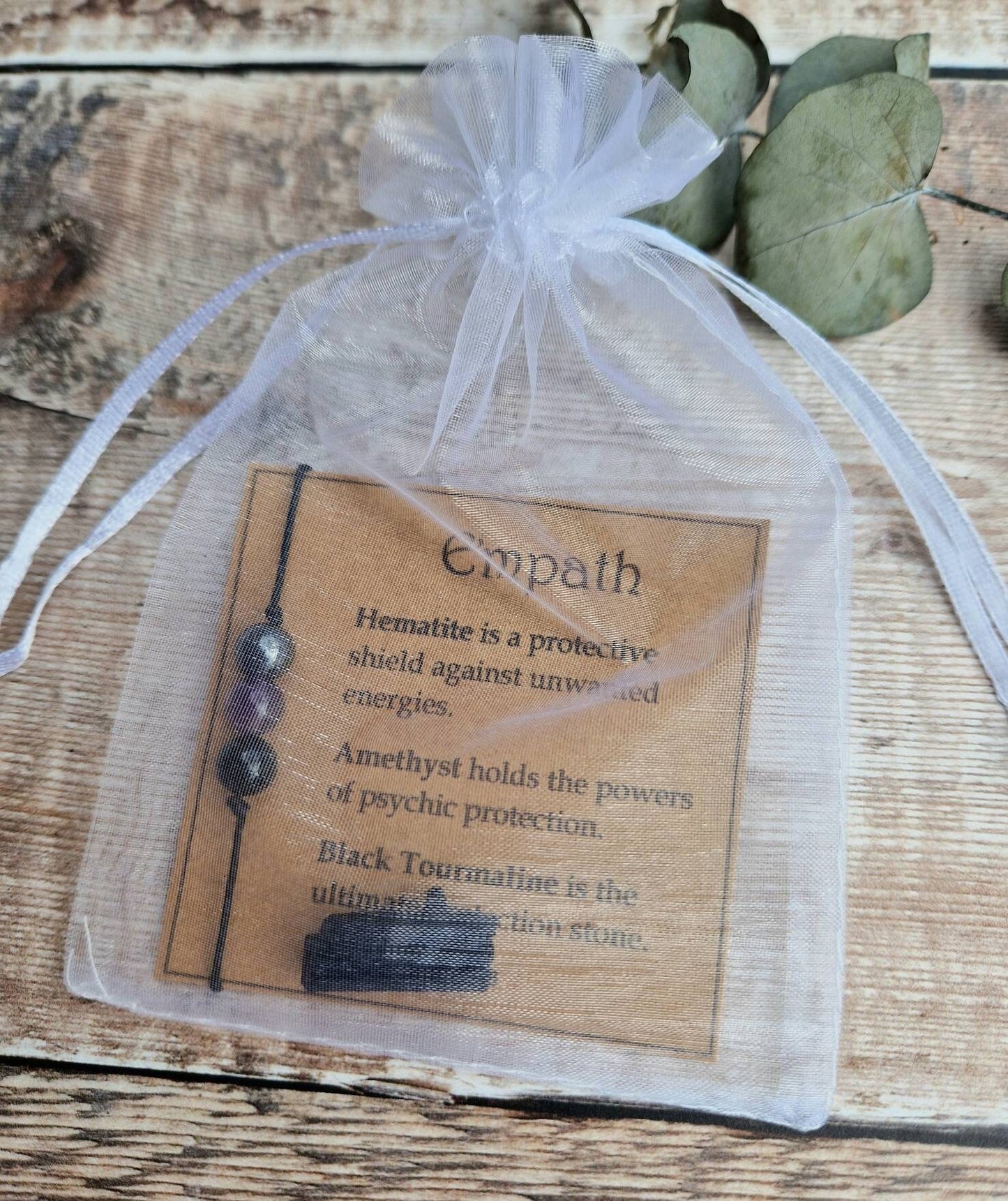 Empath support bracelet crystal set with raw Black tourmaline stone