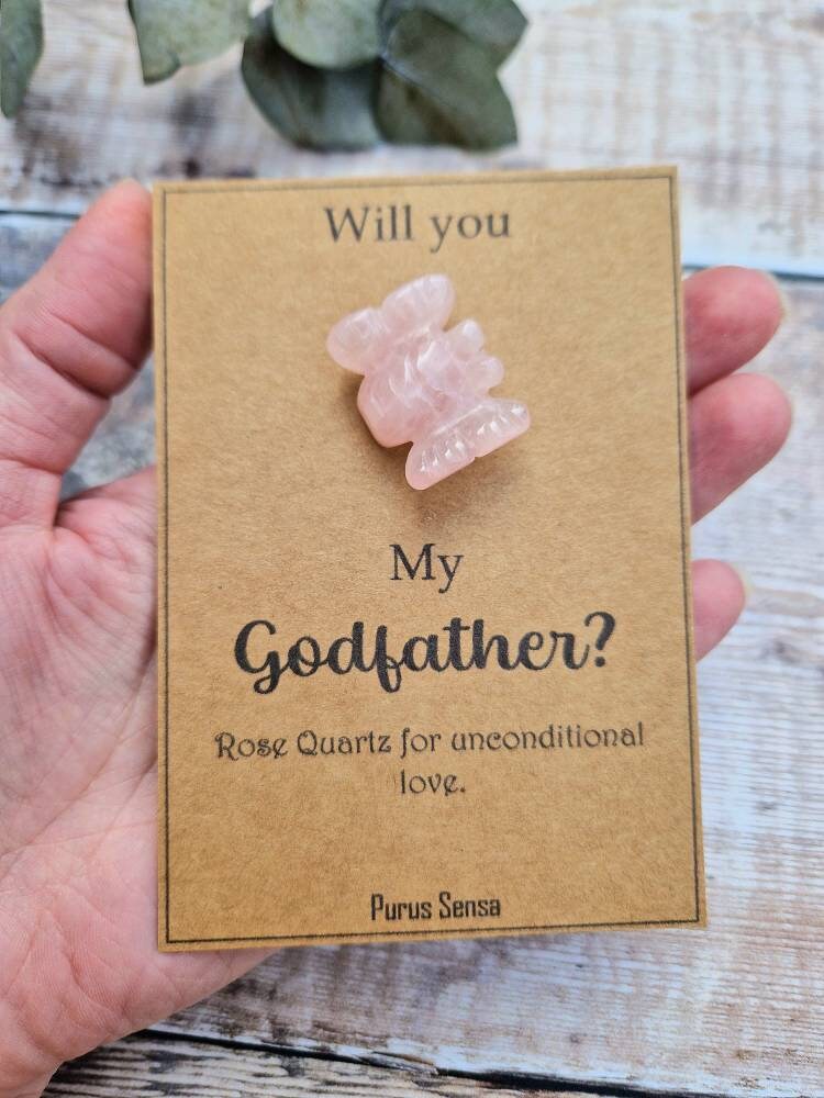 Godmother, Godfather, godparents Rose quartz bee crystal gift
