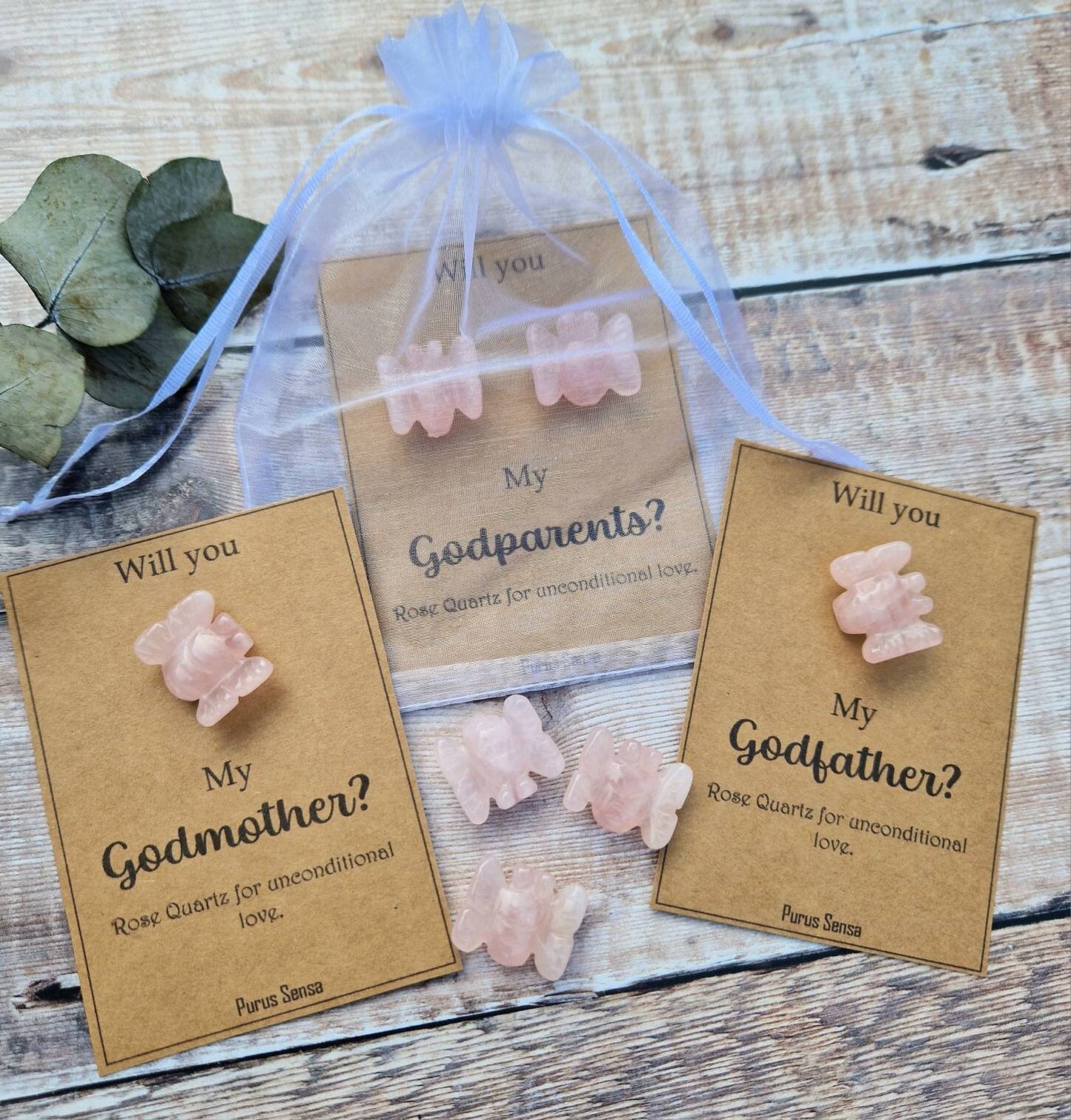 Godmother, Godfather, godparents Rose quartz bee crystal gift