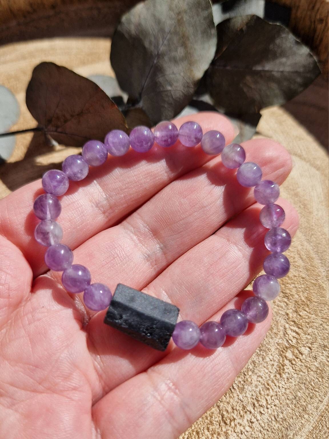 Beautiful black tourmaline and amethyst bracelet