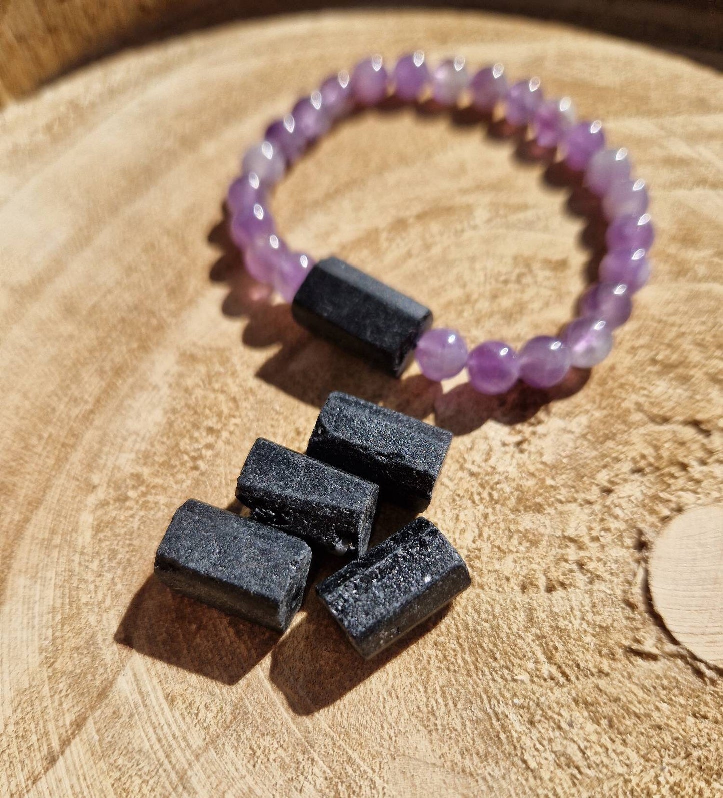 Beautiful black tourmaline and amethyst bracelet