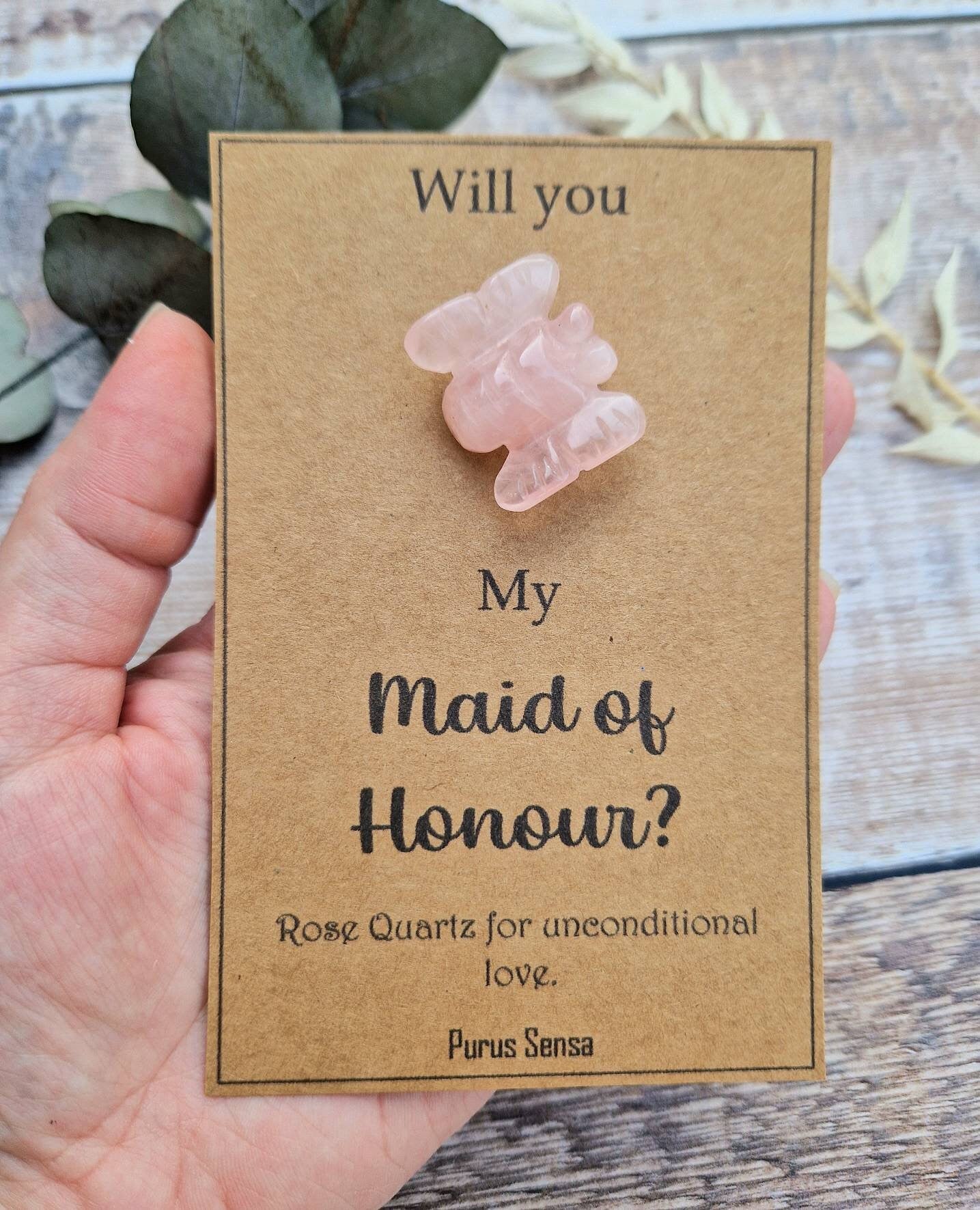 Rose quartz bridesmaid / maid of honour / flower girl gift