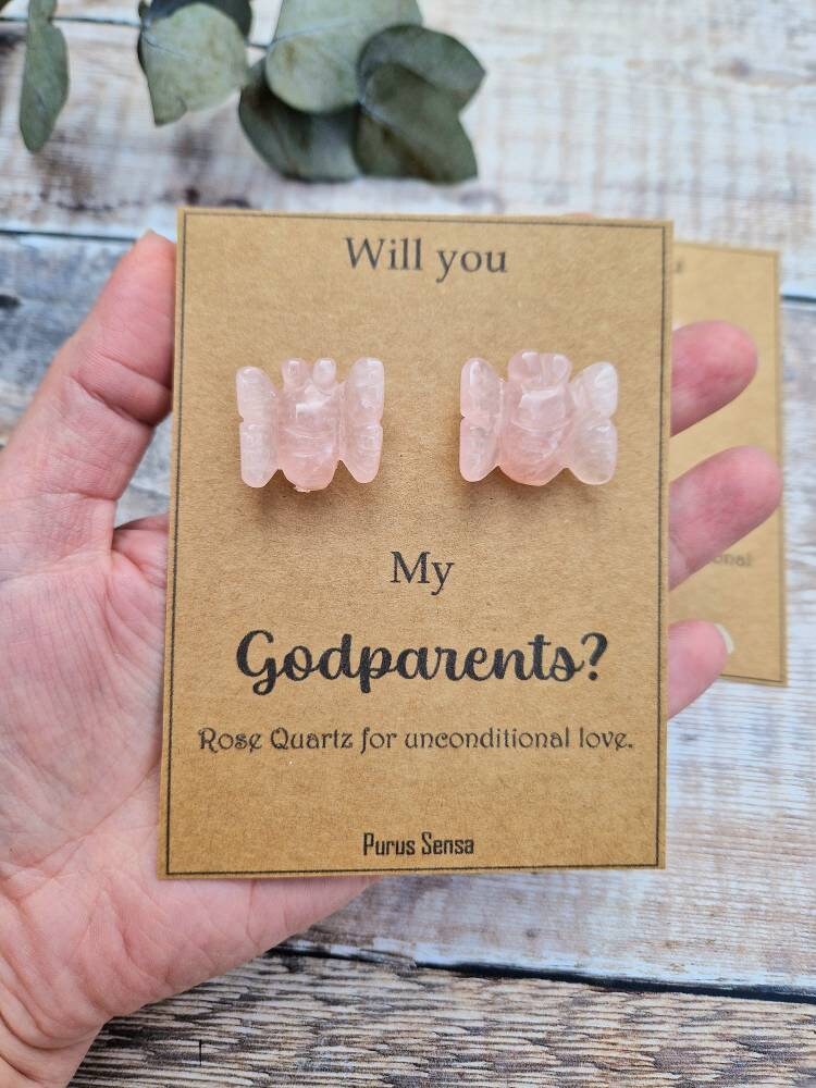 Godmother, Godfather, godparents Rose quartz bee crystal gift