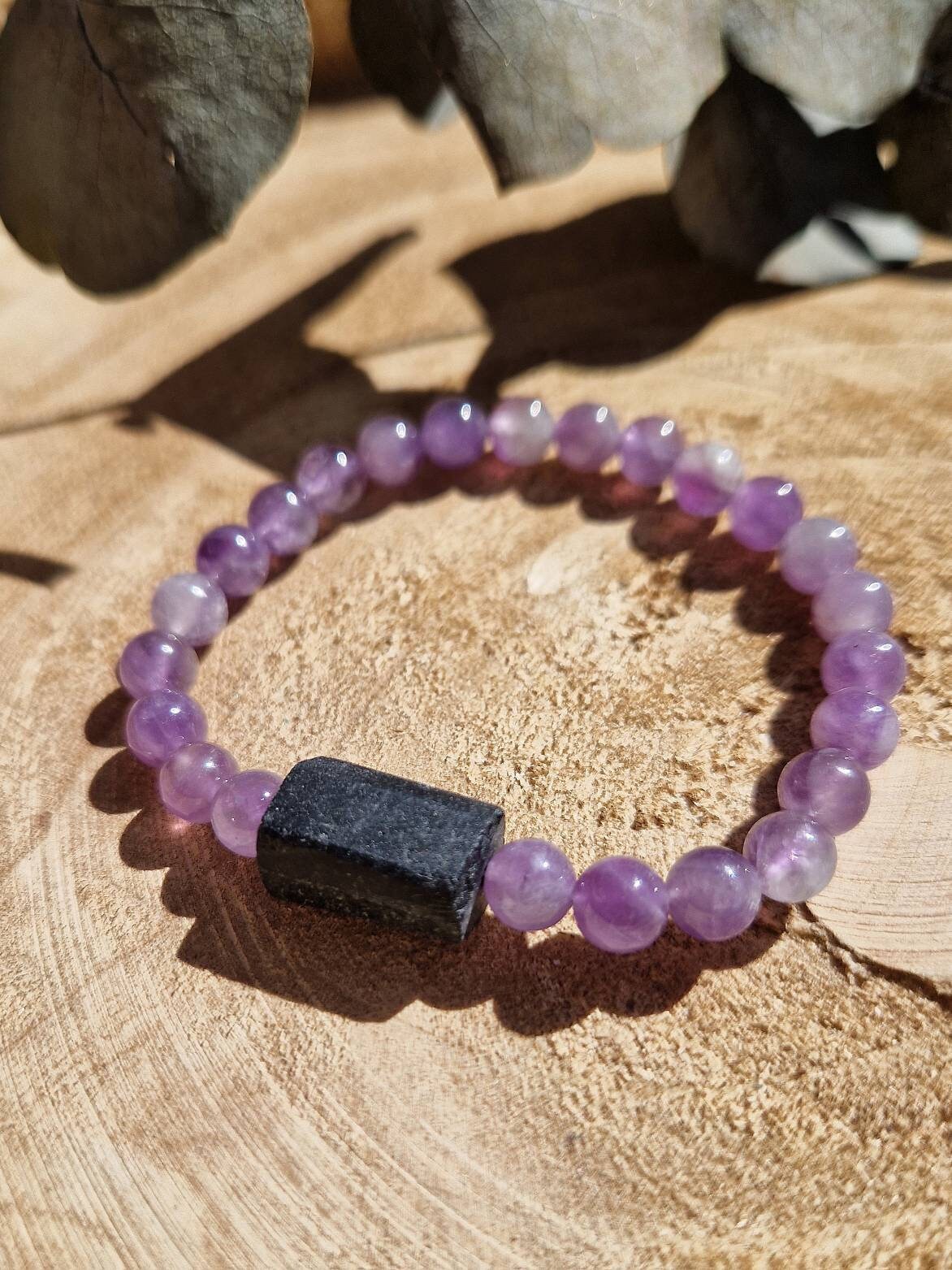 Beautiful black tourmaline and amethyst bracelet