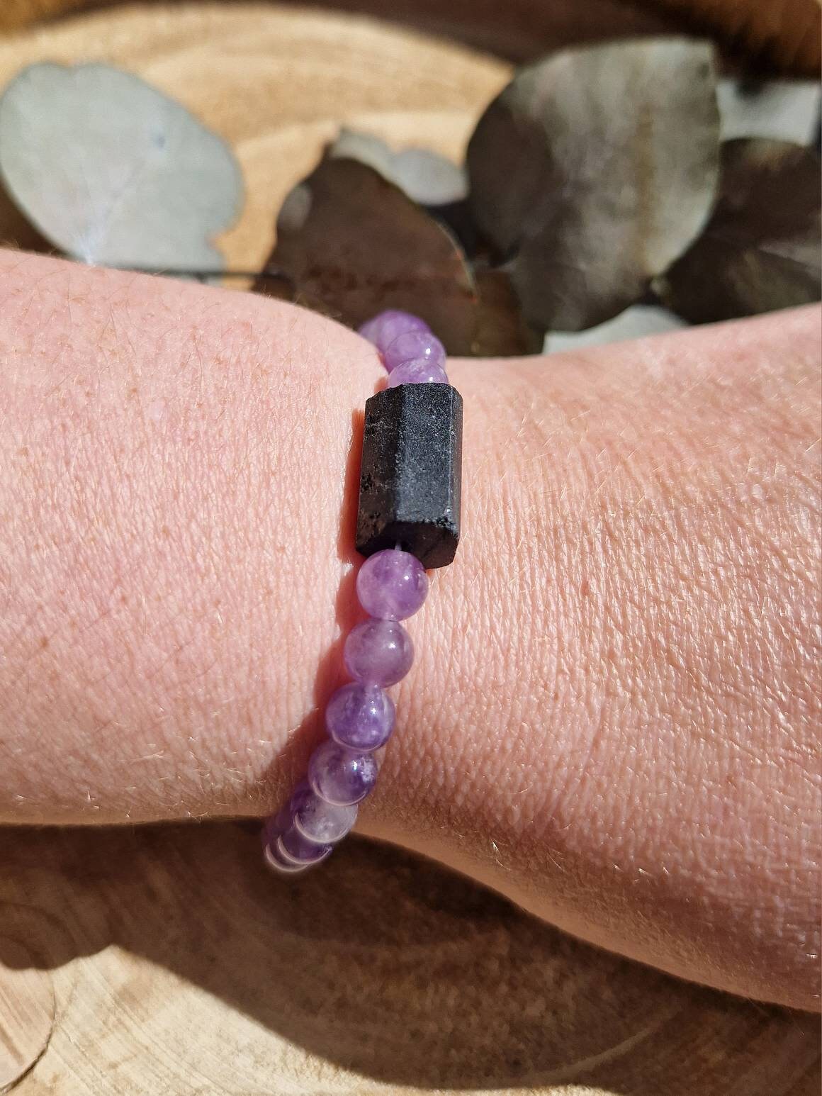 Beautiful black tourmaline and amethyst bracelet